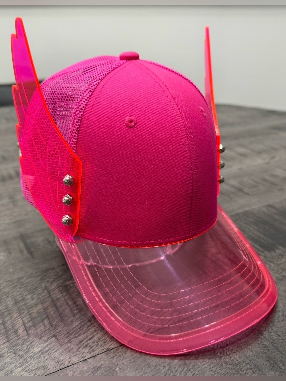 Neon Pink Wing Accent Cap with Clear Pink Brim